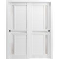Sartodoors Sturdy Barn Door 18 x 84in, Nordic White W/ Frosted Glass, 6.6FT Rail Hangers Heavy Hardware Set QUADRO4445BD-B-NOR-1884